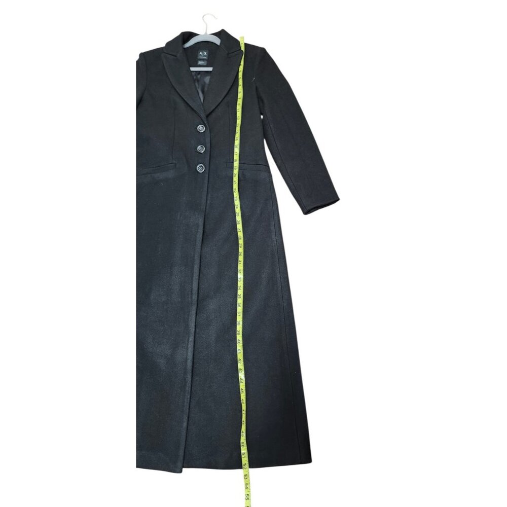Armani Exchange Black Long Wool Blend Coat Tailored Button Front Women’s Size M - Picture 9 of 15